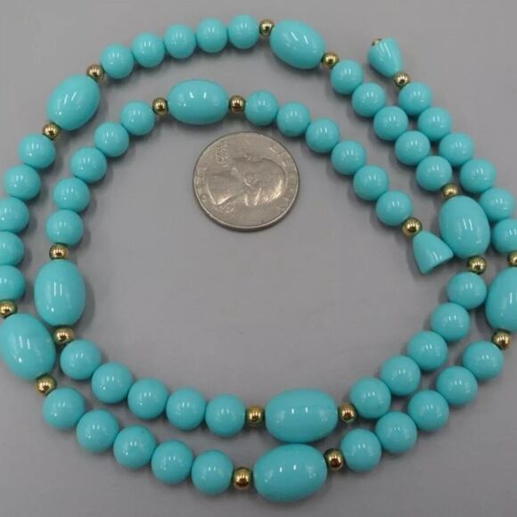 Avon 1983 Turquoise Impressions Necklace Simulated Turquoise Gold Accents Vtg - Picture 4 of 8